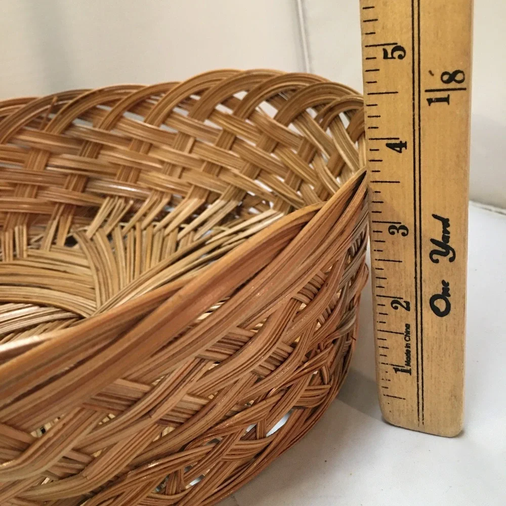 Woven Wicker Basket Unisex 12 Inch Brown Round Decorative Bowl Cottagecore